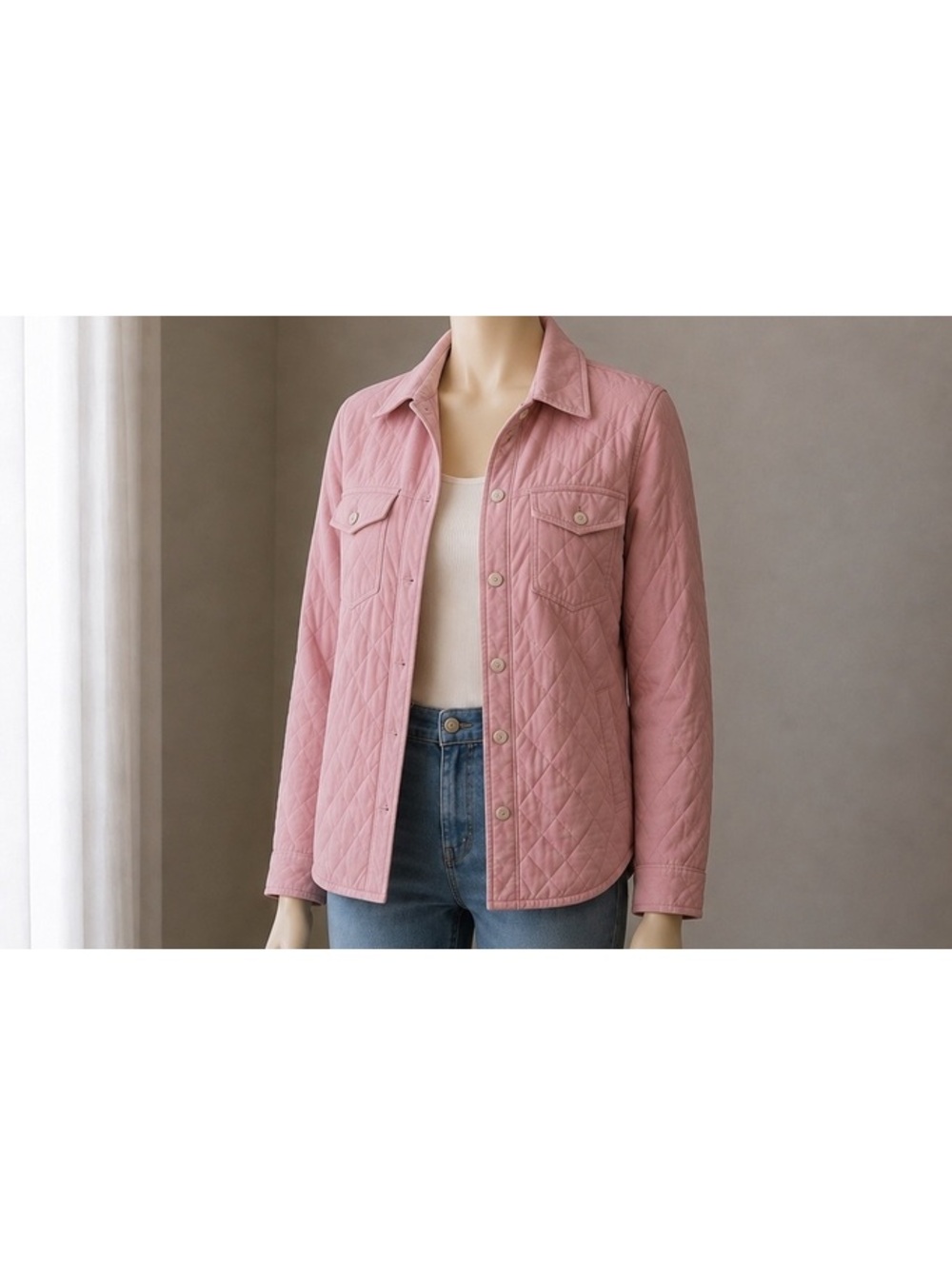 St. John’s Bay Women’s Medium Pink Quilted Corduroy Button-Up Shacket Jacket